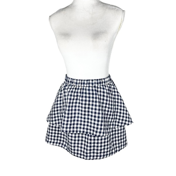Madewell navy gingham tiered ruffle skirt miniskirt small - Picture 1 of 14